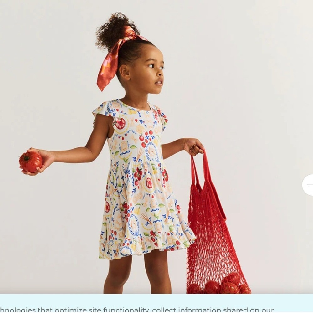 Posh Peanut Mangia Pasta Print Ruffled‎ Twirl Dress Bamboo Viscose 3T-4T